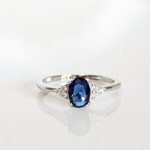 Sterling Silver Precious Oval Sapphire Ring, Oval Cut Ring, Promise Ring,